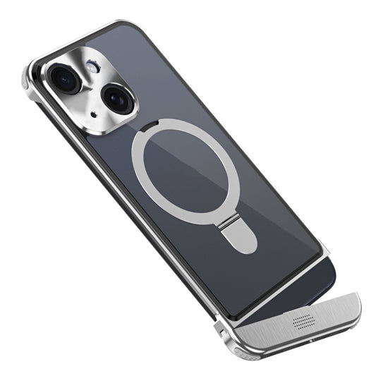 For iPhone 15 Metal Scissor Design Aroma MagSafe Ring Holder Phone Case(Silver) - iPhone 15 Cases by buy2fix | Online Shopping UK | buy2fix