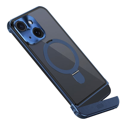 For iPhone 15 Metal Scissor Design Aroma MagSafe Ring Holder Phone Case(Blue) - iPhone 15 Cases by buy2fix | Online Shopping UK | buy2fix