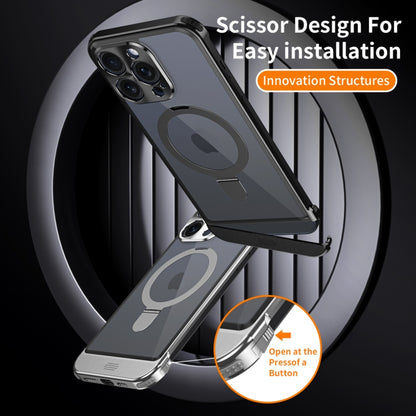 For iPhone 15 Pro Metal Scissor Design Aroma MagSafe Ring Holder Phone Case(Black) - iPhone 15 Pro Cases by buy2fix | Online Shopping UK | buy2fix