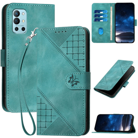 For OnePlus 11 Grid Butterfly Embossed Pattern Flip Leather Phone Case with Lanyard(Light Blue) - OnePlus Cases by buy2fix | Online Shopping UK | buy2fix