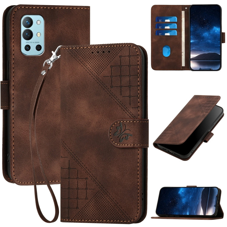 For OnePlus 11 Grid Butterfly Embossed Pattern Flip Leather Phone Case with Lanyard(Coffee) - OnePlus Cases by buy2fix | Online Shopping UK | buy2fix