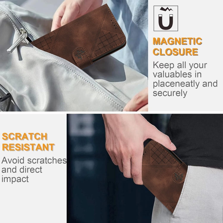 For OnePlus 11 Grid Butterfly Embossed Pattern Flip Leather Phone Case with Lanyard(Coffee) - OnePlus Cases by buy2fix | Online Shopping UK | buy2fix