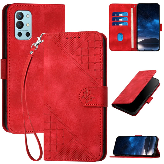 For OnePlus 11 Grid Butterfly Embossed Pattern Flip Leather Phone Case with Lanyard(Red) - OnePlus Cases by buy2fix | Online Shopping UK | buy2fix