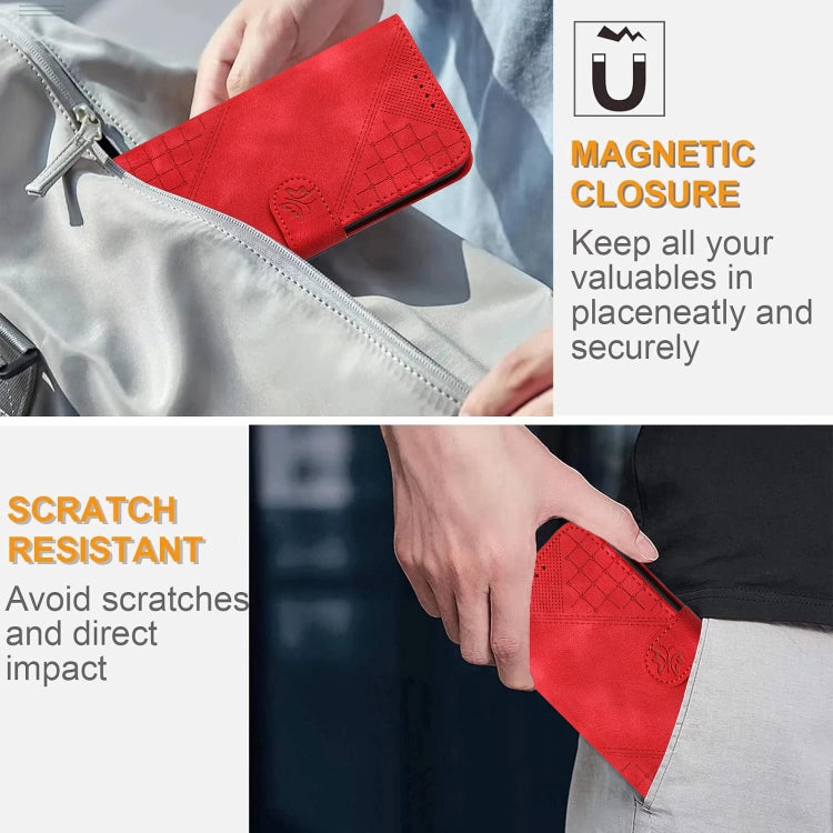 For OnePlus 11 Grid Butterfly Embossed Pattern Flip Leather Phone Case with Lanyard(Red) - OnePlus Cases by buy2fix | Online Shopping UK | buy2fix