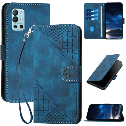 For OnePlus 11 Grid Butterfly Embossed Pattern Flip Leather Phone Case with Lanyard(Dark Blue) - OnePlus Cases by buy2fix | Online Shopping UK | buy2fix