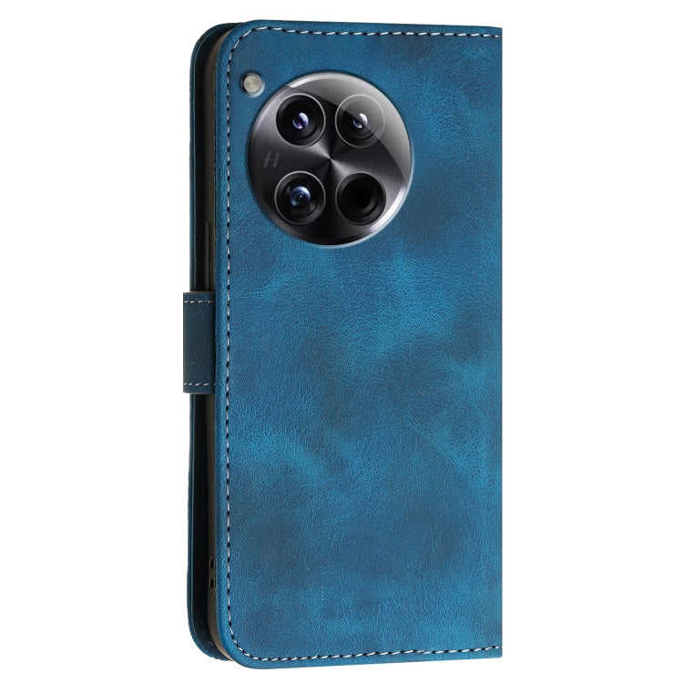 For OnePlus 12 Grid Butterfly Embossed Pattern Flip Leather Phone Case with Lanyard(Dark Blue) - OnePlus Cases by buy2fix | Online Shopping UK | buy2fix