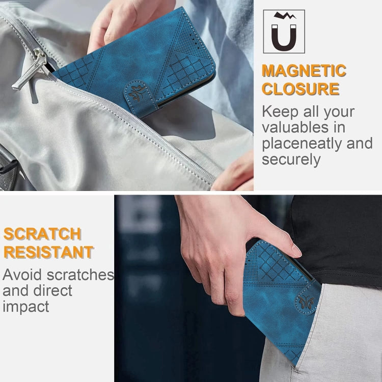 For OnePlus 12 Grid Butterfly Embossed Pattern Flip Leather Phone Case with Lanyard(Dark Blue) - OnePlus Cases by buy2fix | Online Shopping UK | buy2fix
