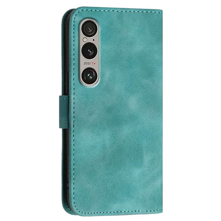 For Sony Xperia 1 VI 2024 Grid Butterfly Embossed Pattern Leather Phone Case with Lanyard(Light Blue) by buy2fix