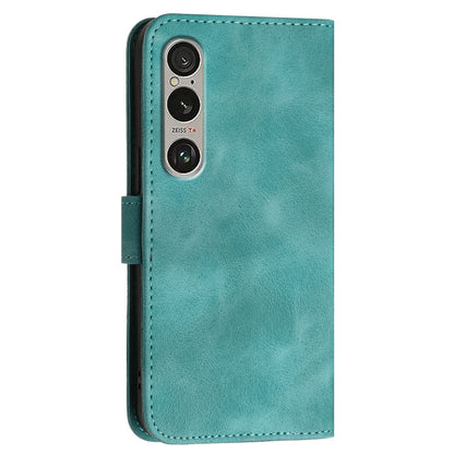 For Sony Xperia 1 VI 2024 Grid Butterfly Embossed Pattern Leather Phone Case with Lanyard(Light Blue) by buy2fix