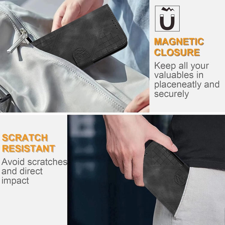 For iPhone 16 Pro Max YX0080 Grid Butterfly Embossed Pattern Flip Leather Phone Case with Lanyard(Black) by buy2fix