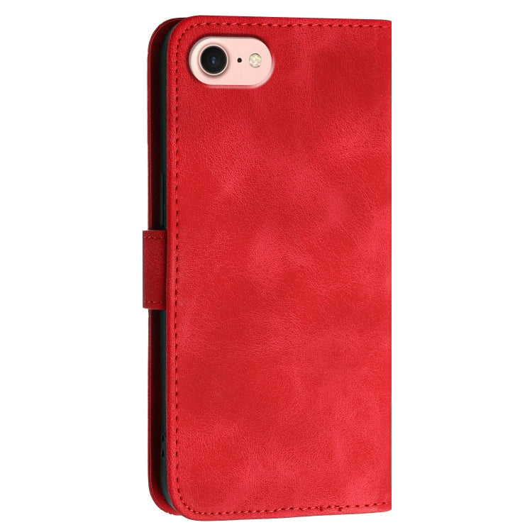 For iPhone 16e YX0080 Grid Butterfly Embossed Pattern Flip Leather Phone Case with Lanyard(Red) by buy2fix