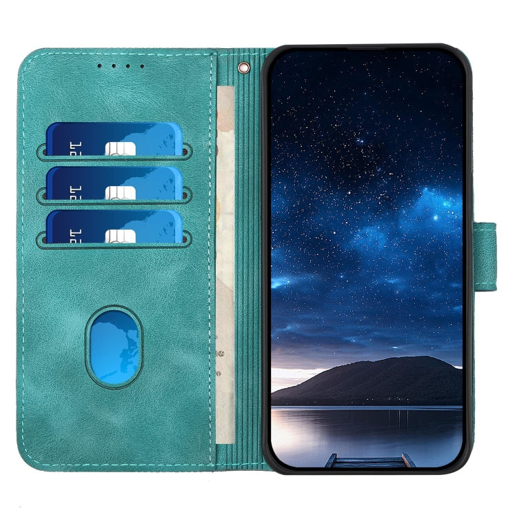 For iPhone 16e YX0080 Grid Butterfly Embossed Pattern Flip Leather Phone Case with Lanyard(Light Blue) by buy2fix