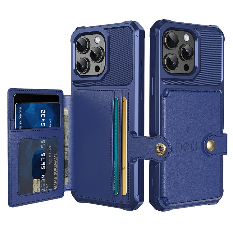 For iPhone 16 Pro Max Magnetic Wallet Card Bag Leather Phone Case(Blue) by buy2fix
