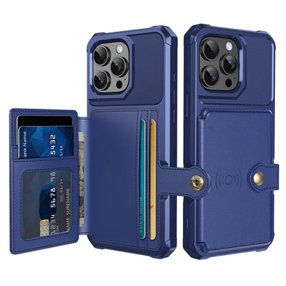 For iPhone 16 Pro Max Magnetic Wallet Card Bag Leather Phone Case(Blue) by buy2fix