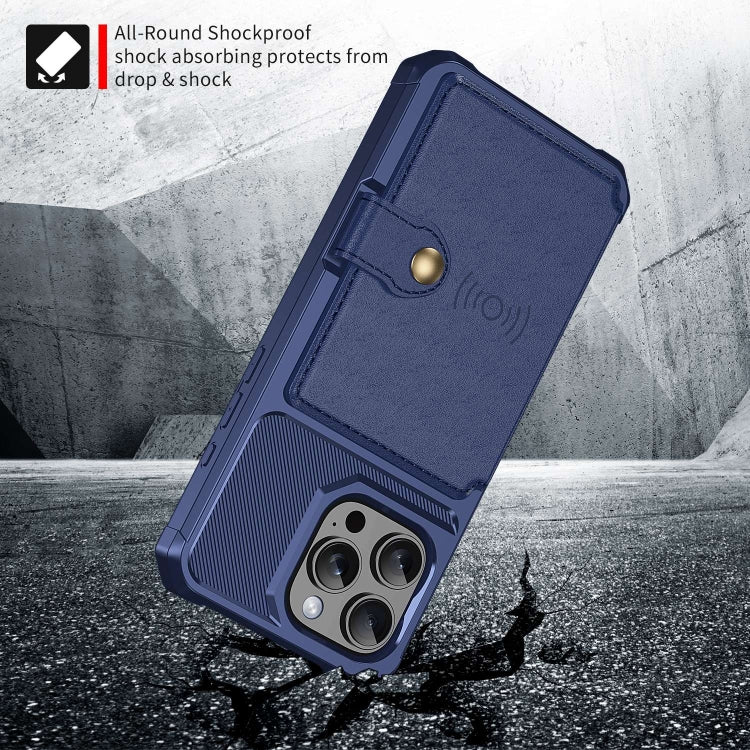 For iPhone 16 Pro Max Magnetic Wallet Card Bag Leather Phone Case(Blue) by buy2fix