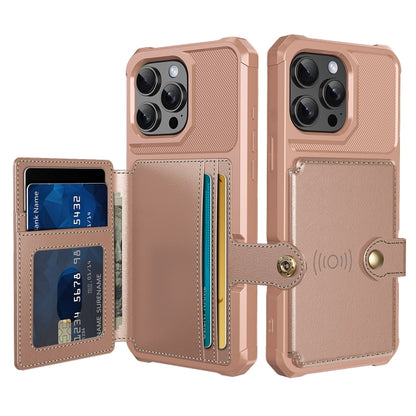 For iPhone 16 Pro Max Magnetic Wallet Card Bag Leather Phone Case(Rose Gold) by buy2fix