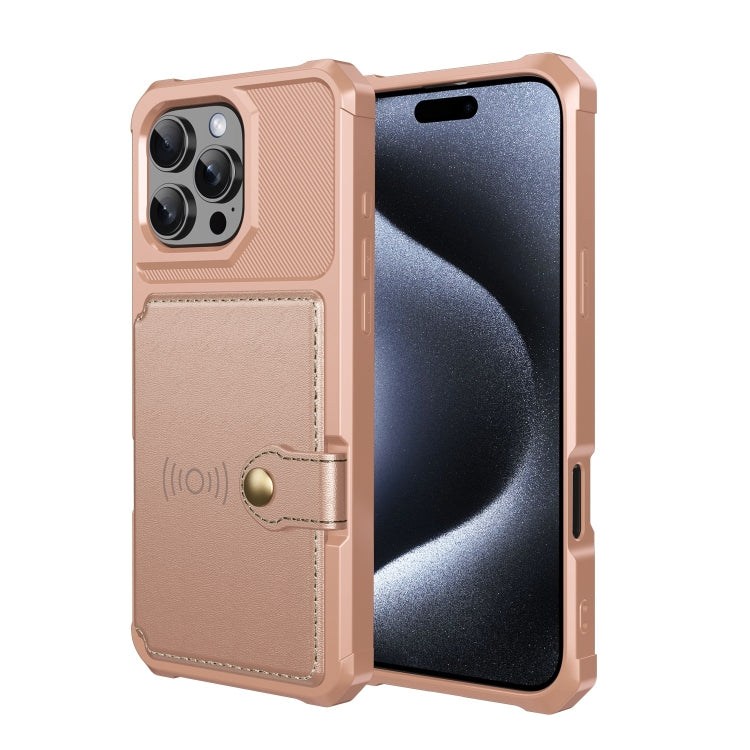 For iPhone 16 Pro Max Magnetic Wallet Card Bag Leather Phone Case(Rose Gold) by buy2fix