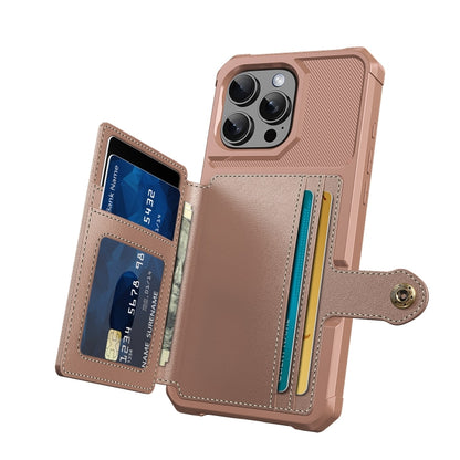 For iPhone 16 Pro Max Magnetic Wallet Card Bag Leather Phone Case(Rose Gold) by buy2fix
