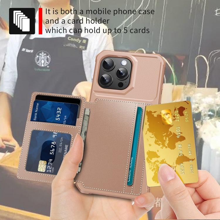 For iPhone 16 Pro Max Magnetic Wallet Card Bag Leather Phone Case(Rose Gold) by buy2fix