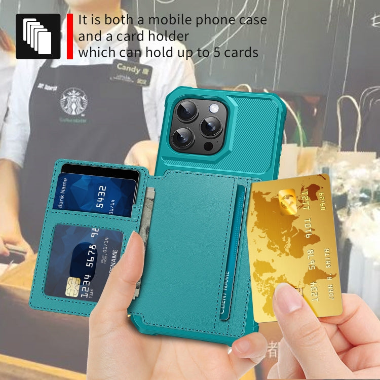 For iPhone 16 Pro Max Magnetic Wallet Card Bag Leather Phone Case(Cyan) by buy2fix