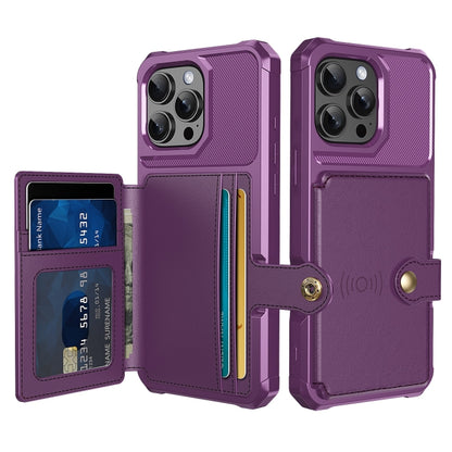For iPhone 16 Pro Max Magnetic Wallet Card Bag Leather Phone Case(Purple) by buy2fix