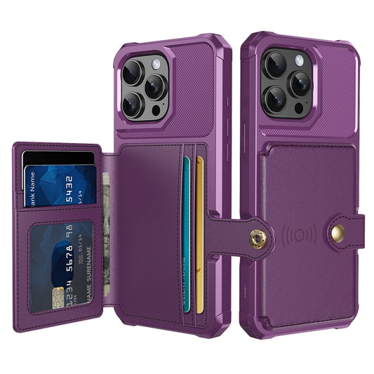 For iPhone 16 Pro Max Magnetic Wallet Card Bag Leather Phone Case(Purple) by buy2fix