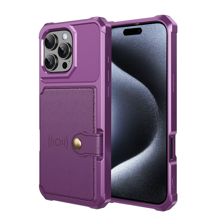 For iPhone 16 Pro Max Magnetic Wallet Card Bag Leather Phone Case(Purple) by buy2fix