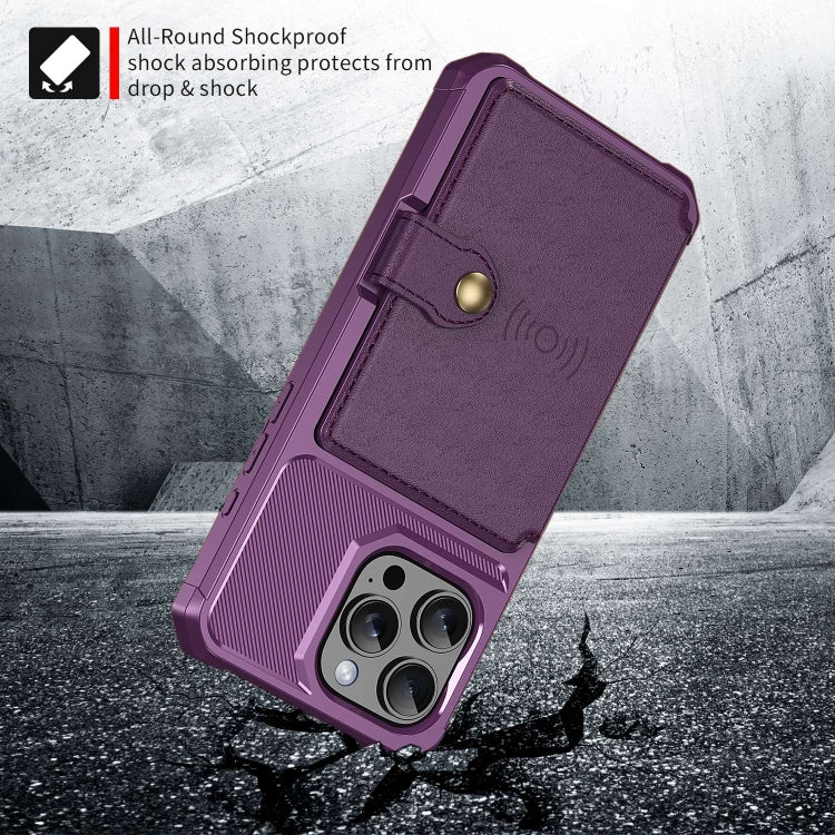 For iPhone 16 Pro Max Magnetic Wallet Card Bag Leather Phone Case(Purple) by buy2fix