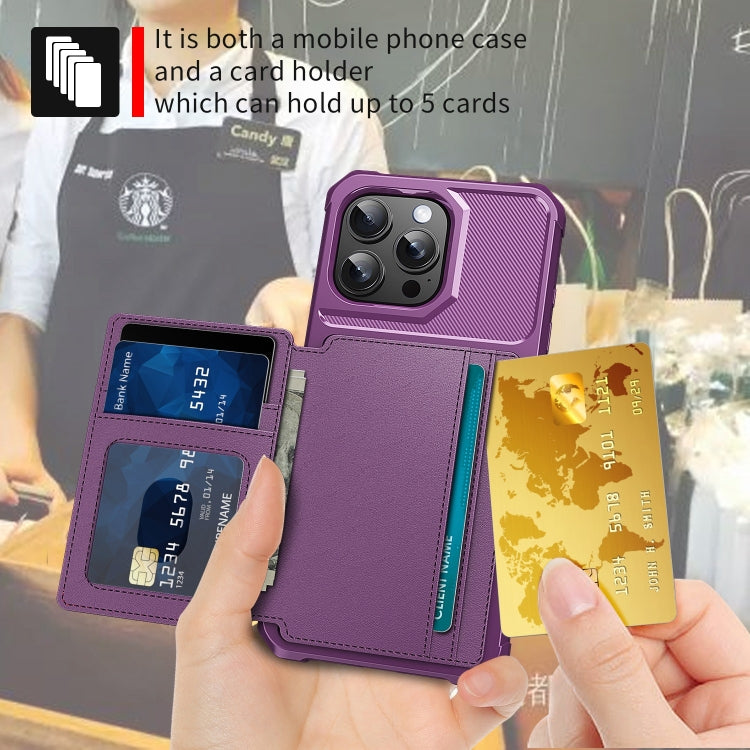For iPhone 16 Pro Max Magnetic Wallet Card Bag Leather Phone Case(Purple) by buy2fix
