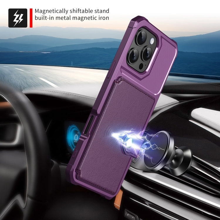 For iPhone 16 Pro Max Magnetic Wallet Card Bag Leather Phone Case(Purple) by buy2fix