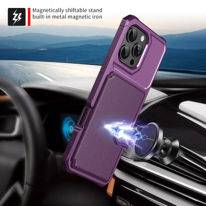 For iPhone 16 Pro Max Magnetic Wallet Card Bag Leather Phone Case(Purple) by buy2fix