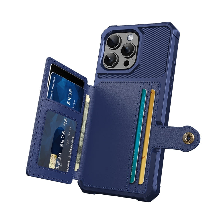 For iPhone 16 Pro Magnetic Wallet Card Bag Leather Phone Case(Blue) by buy2fix