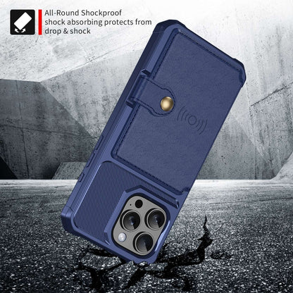 For iPhone 16 Pro Magnetic Wallet Card Bag Leather Phone Case(Blue) by buy2fix