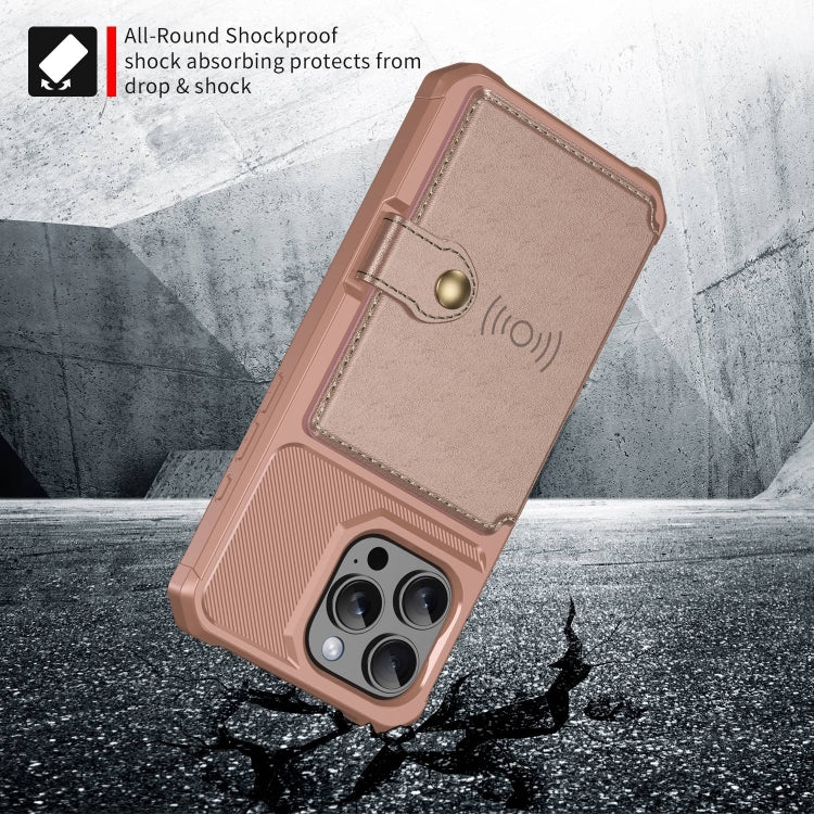 For iPhone 16 Pro Magnetic Wallet Card Bag Leather Phone Case(Rose Gold) by buy2fix