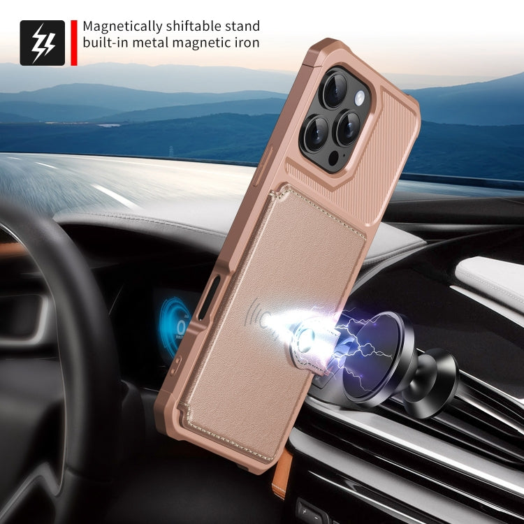 For iPhone 16 Pro Magnetic Wallet Card Bag Leather Phone Case(Rose Gold) by buy2fix