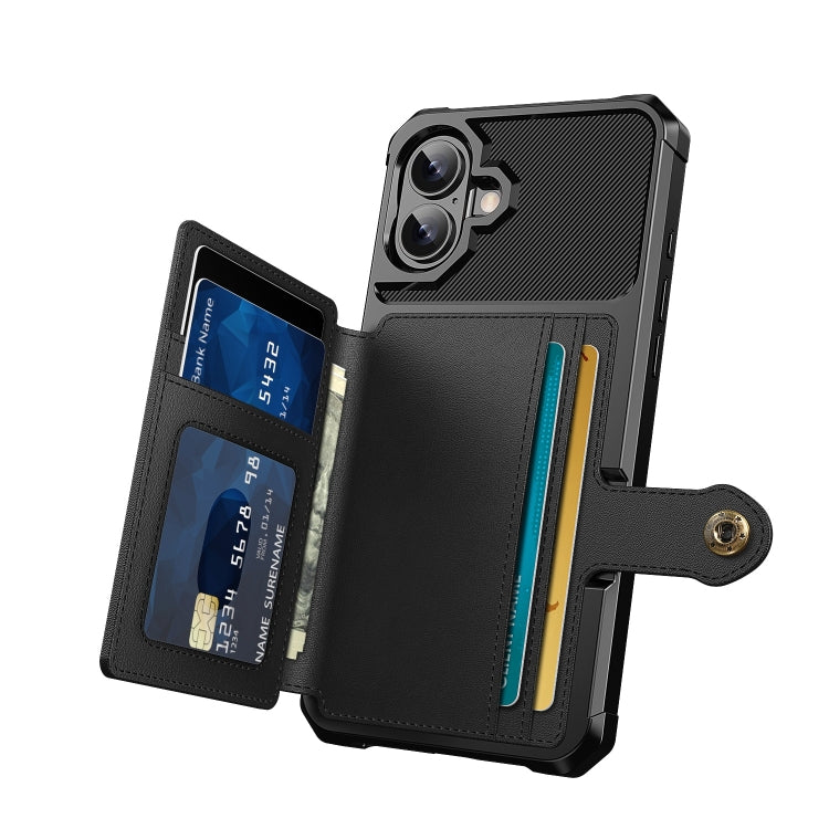 For iPhone 16 Plus Magnetic Wallet Card Bag Leather Phone Case(Black) - iPhone 16 Plus Cases by buy2fix | Online Shopping UK | buy2fix
