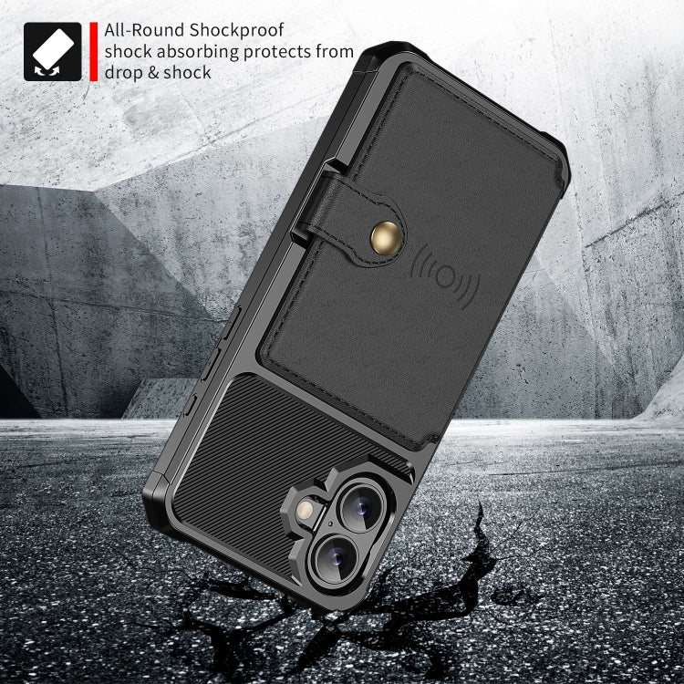 For iPhone 16 Plus Magnetic Wallet Card Bag Leather Phone Case(Black) - iPhone 16 Plus Cases by buy2fix | Online Shopping UK | buy2fix