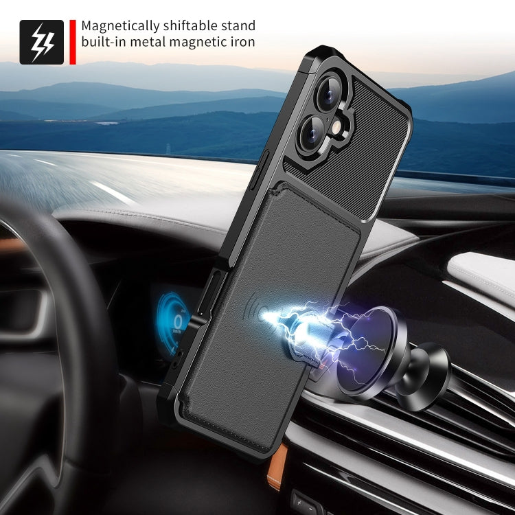 For iPhone 16 Plus Magnetic Wallet Card Bag Leather Phone Case(Black) - iPhone 16 Plus Cases by buy2fix | Online Shopping UK | buy2fix