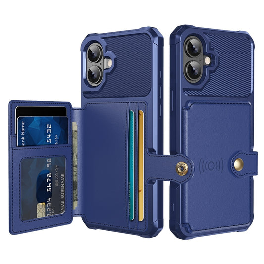 For iPhone 16 Plus Magnetic Wallet Card Bag Leather Phone Case(Blue) - iPhone 16 Plus Cases by buy2fix | Online Shopping UK | buy2fix