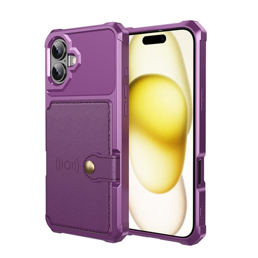 For iPhone 16 Plus Magnetic Wallet Card Bag Leather Phone Case(Purple) - iPhone 16 Plus Cases by buy2fix | Online Shopping UK | buy2fix