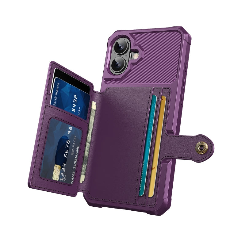 For iPhone 16 Plus Magnetic Wallet Card Bag Leather Phone Case(Purple) - iPhone 16 Plus Cases by buy2fix | Online Shopping UK | buy2fix