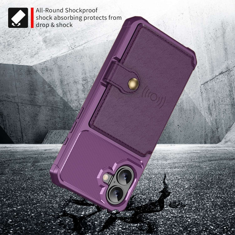 For iPhone 16 Plus Magnetic Wallet Card Bag Leather Phone Case(Purple) - iPhone 16 Plus Cases by buy2fix | Online Shopping UK | buy2fix