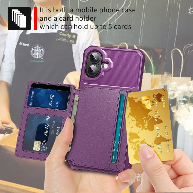 For iPhone 16 Plus Magnetic Wallet Card Bag Leather Phone Case(Purple) - iPhone 16 Plus Cases by buy2fix | Online Shopping UK | buy2fix