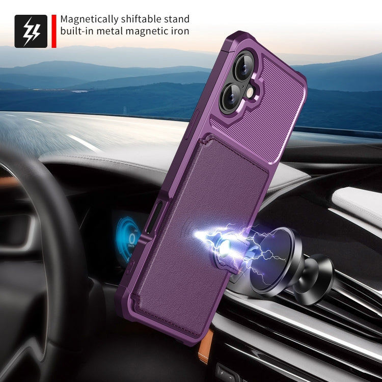 For iPhone 16 Plus Magnetic Wallet Card Bag Leather Phone Case(Purple) - iPhone 16 Plus Cases by buy2fix | Online Shopping UK | buy2fix