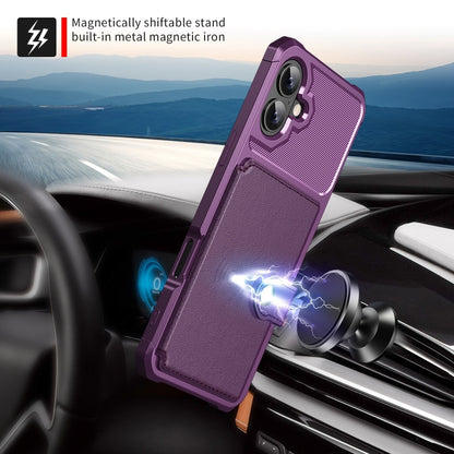 For iPhone 16 Plus Magnetic Wallet Card Bag Leather Phone Case(Purple) - iPhone 16 Plus Cases by buy2fix | Online Shopping UK | buy2fix