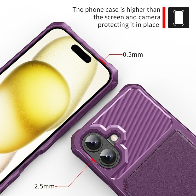 For iPhone 16 Plus Magnetic Wallet Card Bag Leather Phone Case(Purple) - iPhone 16 Plus Cases by buy2fix | Online Shopping UK | buy2fix