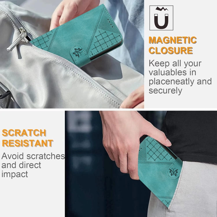 For Google Pixel 9 Pro XL Grid Butterfly Embossed Pattern Leather Phone Case with Lanyard(Light Blue) by buy2fix