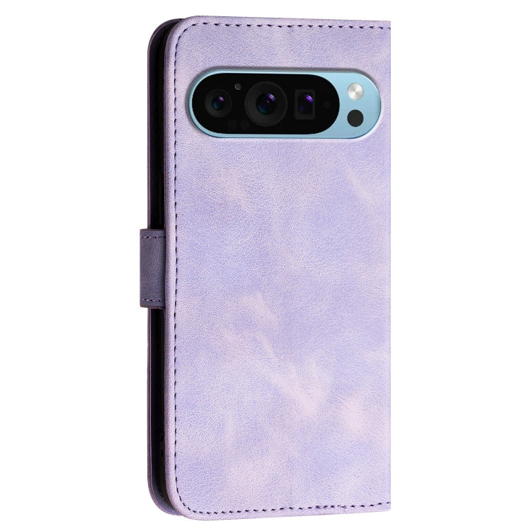 For Google Pixel 9 Pro XL Grid Butterfly Embossed Pattern Leather Phone Case with Lanyard(Light Purple) by buy2fix