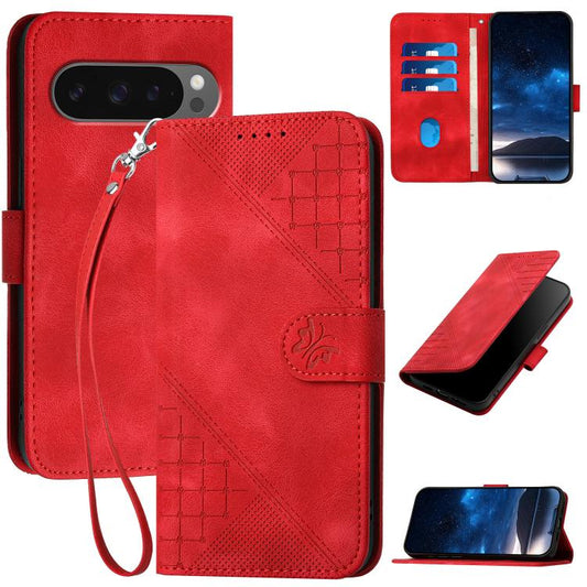 For Google Pixel 10 Pro XL Grid Butterfly Embossed Pattern Leather Phone Case with Lanyard(Red) - Google Cases by buy2fix | Online Shopping UK | buy2fix