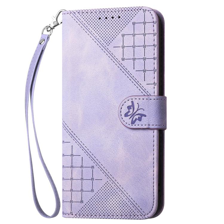 For Google Pixel 10 Pro XL Grid Butterfly Embossed Pattern Leather Phone Case with Lanyard(Light Purple) - Google Cases by buy2fix | Online Shopping UK | buy2fix